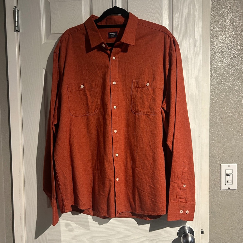 UNTUCKit Hemsworth Orange Herringbone Button Down Shirt Mens 3XL Regular Fit